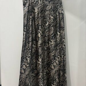 Snake Print Satin Midi Skirt